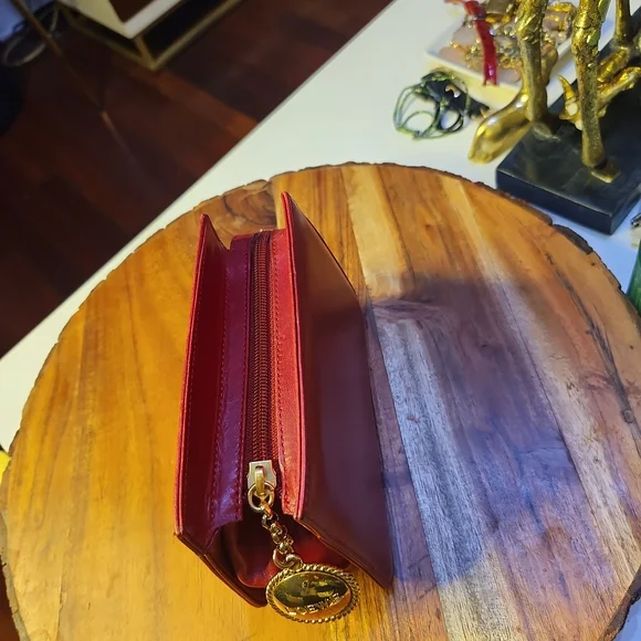 Loewe Red Leather Mini Clutch w/Gold Logo Branded Zipper Pull Charm Clutches & Wristlets